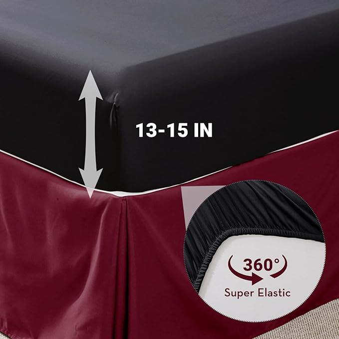 JOLLYVOGUE Burgundy Cal King Size Comforter Sets 7 Pieces, Pintuck Bed in a Bag Comforter Set for Bedroom, Bedding Comforter Sets with Comforter, Sheets,Ruffled Shams & Pillowcases
