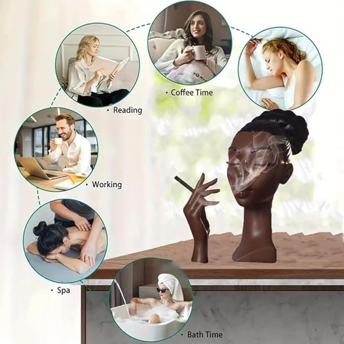 Sophisticated and Elegant Headscents-Head Incense Burner - Black Woman Smoking Head Incense Burner Design Calming Room Waterfall Decor and Unique Home Gift,Desk Decor (B)
