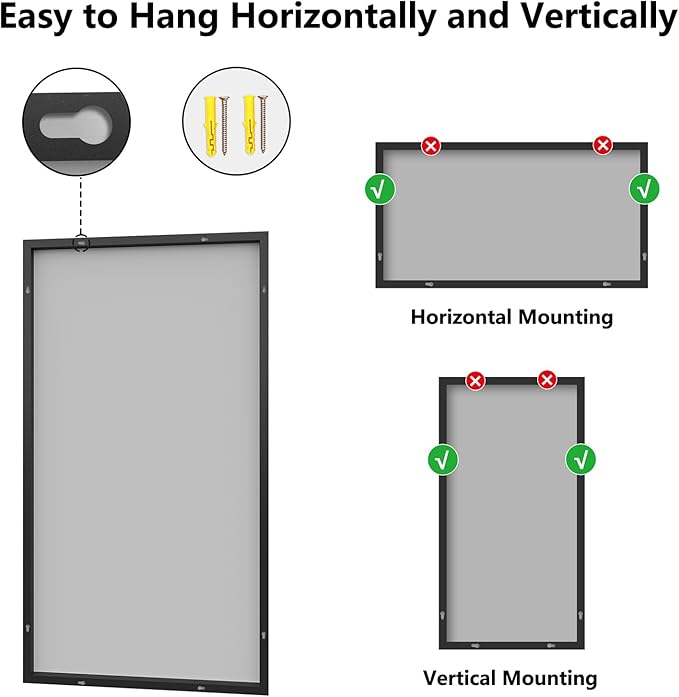 Koonmi Bathroom Mirror 30x55 Black Bathroom Wall-Mounted Mirrors, Modern Vanity Mirror for Bedroom, Living Room, Aluminum Alloy Frame Allow to Hang Horizontally or Vertically