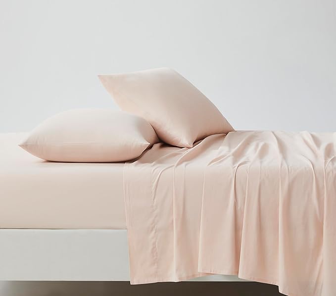 Linen Closet 100% Organic Cotton King Sheet 4 Pcs Set – Crisp Percale, Lightweight & Breathable– Light Pink Bed Sheets,Deep Pocket up to 18”– Naturally Cooling, Soft, Eco-Friendly,All Season Comfort
