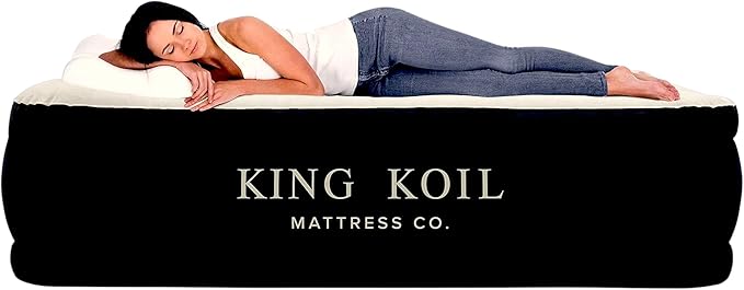 King Koil Premium California King Air Mattress with Built-in High-Speed Patented Pump for Home, Camping & Guests- 16in Inflatable Double High Airbed Blow Up Bed, Waterproof, 1 Year Warranty