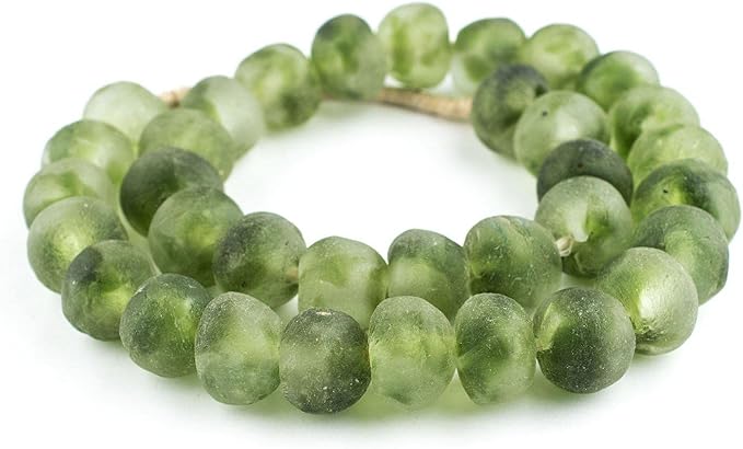 Jumbo Recycled Glass Beads, 21–25mm – African Sea Glass for Wall Hangings, Coffee Table Decor, Shelf Styling, and Home Accents – (Forest Green Swirl) – The Bead Chest