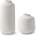 Ceramic Vases in Nordic Style, Modern Vase Deco for Pampas Grass, Boho Deco for Windowsill, Vases Set in White Matt, Flower Vase as Home Decoration for Fresh Flowers, Dried Flowers, Set of 2
