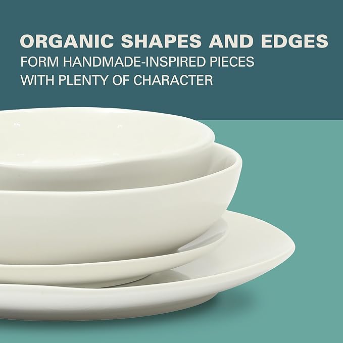 Gibson Home Lindendale 16 Piece Porcelain Ceramic Plates and Bowls Dishes Scratch and Chip Resistant Service for 4 Dinnerware Set - White