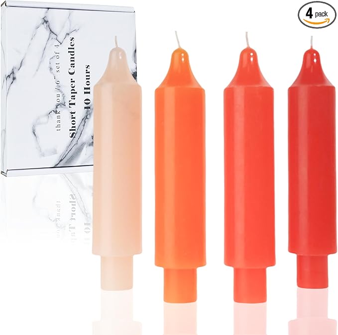 Colored Taper Candles 6 inch Short Candle Sticks Unscented Dinner Candle Dripless for Home Decor,Set of 4，Gradient Orange