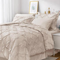 JOLLYVOGUE Queen Comforter Set 7 Pieces, Beige Bed in a Bag Comforter Set for Bedroom, Bedding Comforter Sets with Comforter, Sheets,Ruffled Shams & Pillowcases