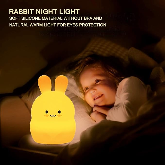 Rabbit Night Lights for Kids, Babies Nursery Lamp, Kids lamp, Child Bedroom Bedside Lamp, Changeable Brightness & Color Children's Table Night-Lights, Holiday Gifts, Child Gift - Medium
