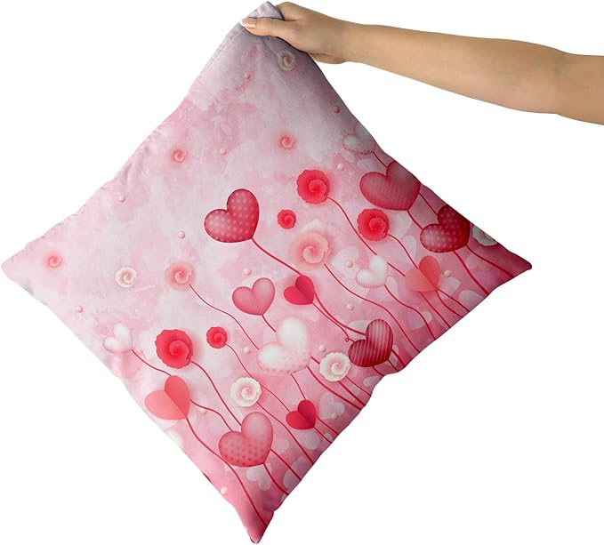 Giwawa Love Hearts Pillow Cover Set of 2 Red Pink Dots Heart Floral Cushion Covers Valentines Day Decorative Square Cotton Throw Pillowcases 20x20 Inches for Couch Sofa Bedding Wedding Holiday