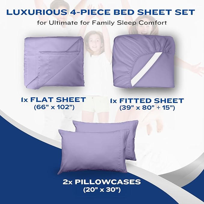 DREAMCARE Twin XL Sheets Set - 4 Pcs Cooling Bed Sheets with Up to 15" Deep Pockets - Soft, Long-Lasting 100% Brushed Polyester with Side Pocket (Lavender)
