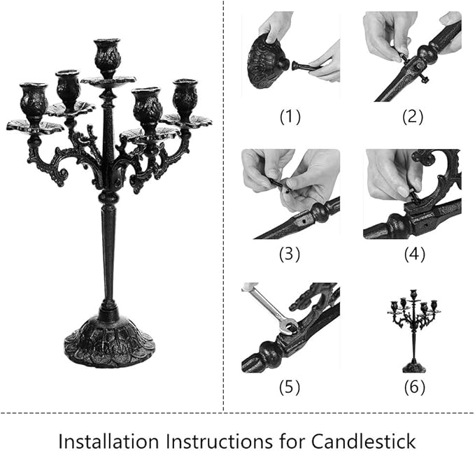 Sungmor Heavy Duty Cast Iron Candlestick Holders - Handcrafted Vintage Candelabra - 17Inch Tall & 5 Arms Candle Holders - Decorative Pillar Candle Stand for Christmas Birthday Wedding Home Party