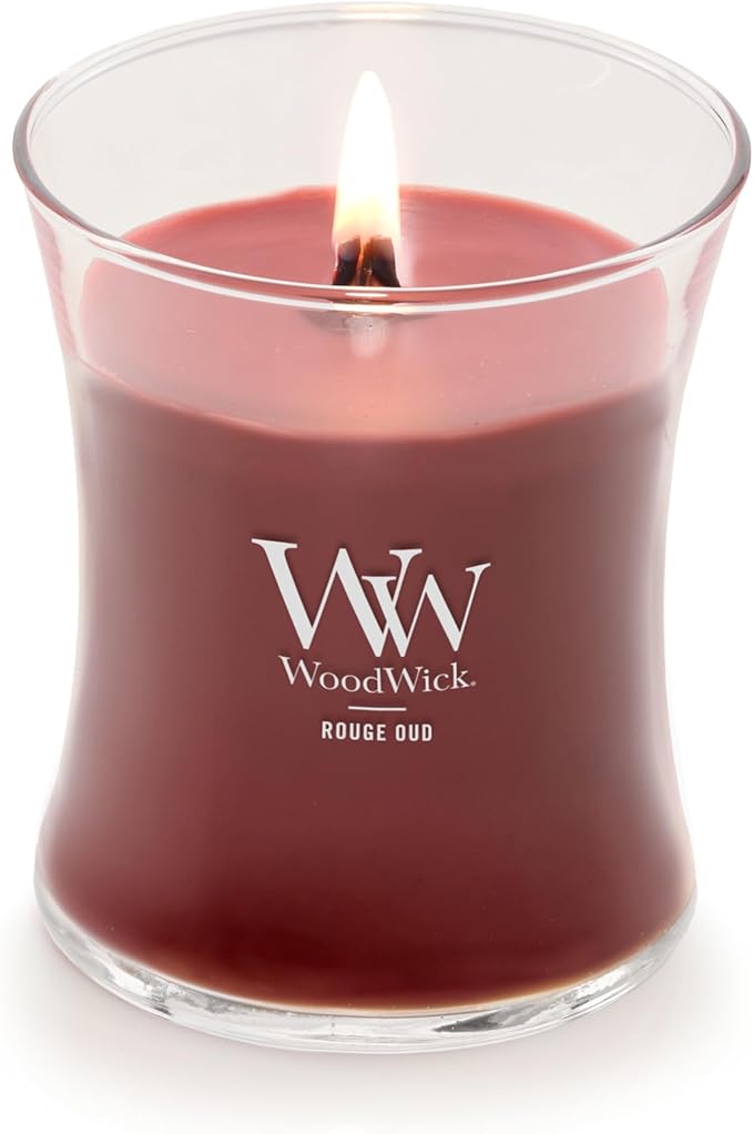 WoodWick Rouge Oud Medium Hourglass Candle, Crackles as it Burns, Up to 65 hrs Burn time, Perfect for Gifting, 9.7 oz