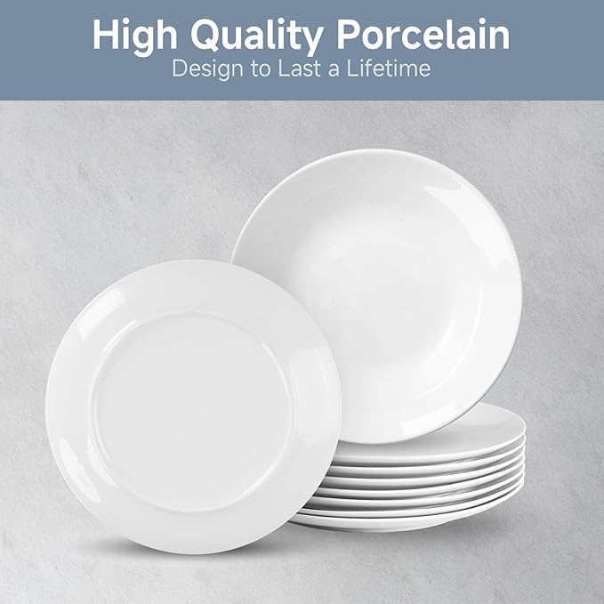 White Ceramic Dessert Plates Set of 8, 8 inch, Appetizer Plates, Salad Plates, Small Plates, Microwave & Dishwasher Safe