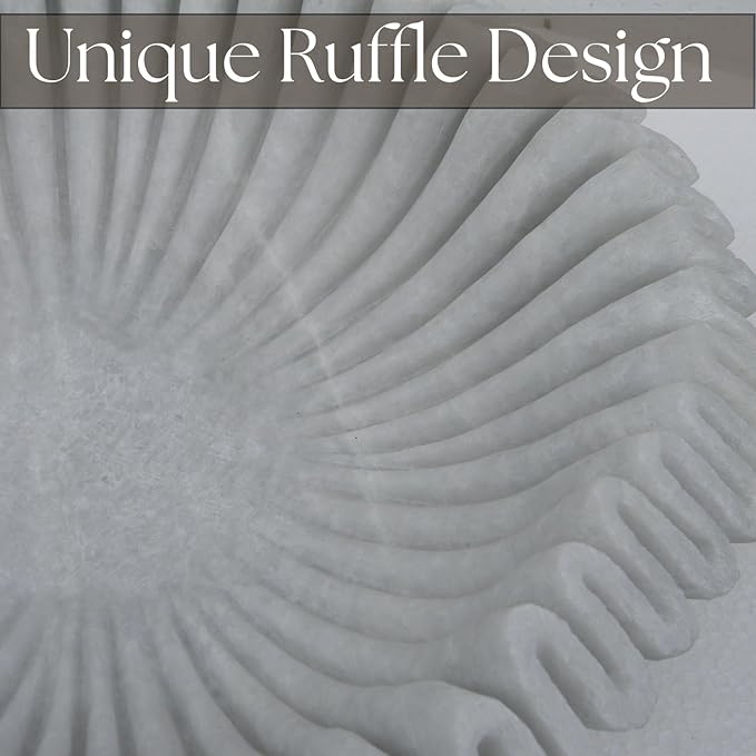 Marble Ruffle Bowl Handcrafted Decorative ScallopBowls - Antique Catchall Jewelry Dish Fruit Organizer for Home & Kitchen (12 inches)