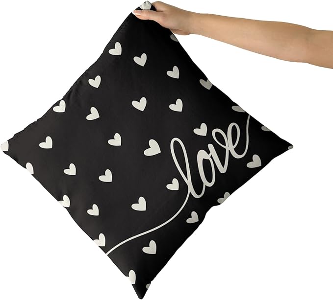 Giwawa Valentines Day Pillow Covers Set of 2 Black Love Hearts Throw Pillowcases Romantic Decorative Double Sided Cotton Square Cushion Covers 20x20inch for Sofa Couch Bedding Wedding Anniversary