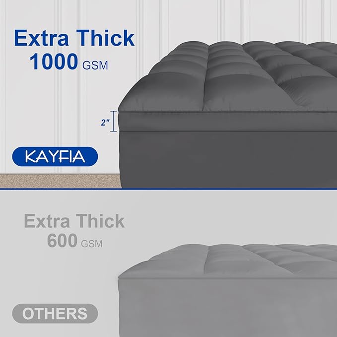 KAYFIA Full Mattress Topper, Extra Thick Mattress Pad Cover for Deep Sleep,3D+7D Snow Down Alternative Fill Overfilled Plush Pillow Top with 8-23 Inch Deep Pocket-Gray