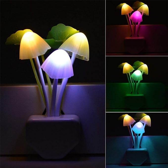 Smart Dusk to Dawn Sensor Led Night Light, 0.6W Multi-Color Changing Plug-in Mushroom Dream Bed Nightlight, Funny Energy Efficient Wall Lamp Flower Novelty Gifts for Nursery, Baby, Kids, Adults