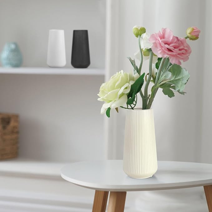 Beige Ceramic Vase, GUKJOB Small Cute Flower Vase for Pampas Grass, Home, Living Room, Dining Table, Farmhouse, Office Decor, Bedroom, Table, and Kitchen Shelf (Beige)