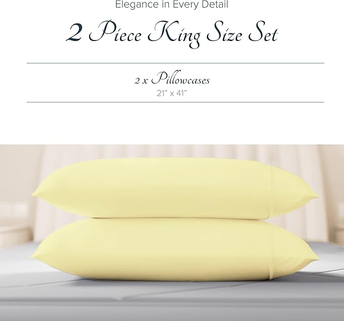 Carressa Linen 100% Egyptian Cotton Pillow Cases King Size Set of 2 - Luxury 1500 Thread Count Sateen Beige Pillow Covers, Soft & Breathable 5 Star Hotel-Quality Pillowcases, Fits King Pillows