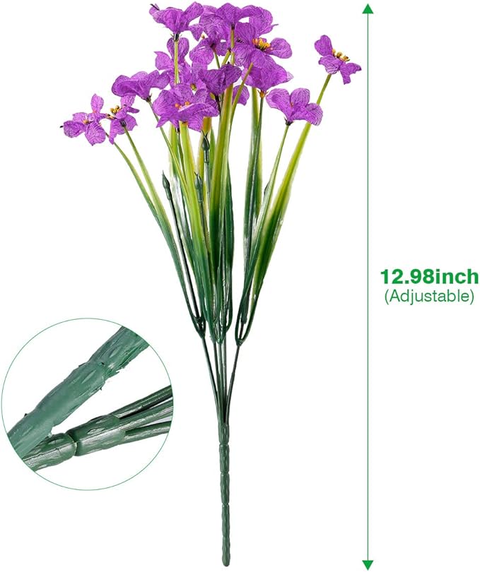 12 Bundles Artificial Flowers Outdoor UV Resistant Fake Flowers No Fade Plastic Plants Garden Porch Window Box Decorating (Purple)