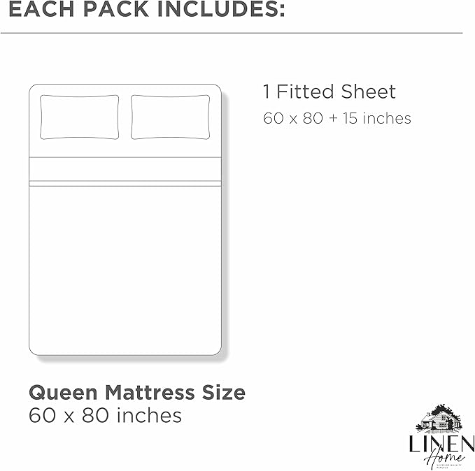 Linen Home 100% Cotton Percale Weave Fitted Sheet, Queen Size, Silver, 1 Deep Pocket Fitted Sheet, Fits Mattress Upto 16" Crisp and Cool Strong Bed Linen, 60"X80"+15"