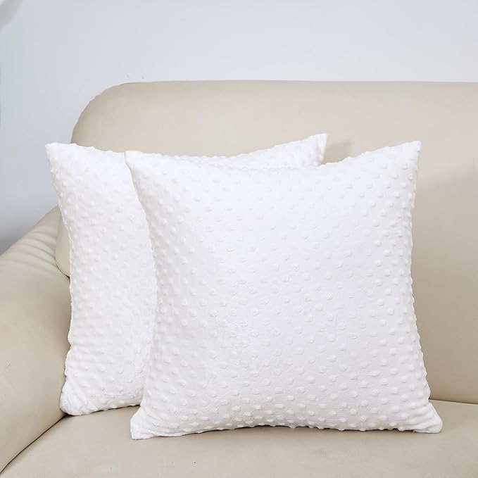 2 Packs Throw Pillow Covers, Neutral Decorative Couch Pillow Cover for Living Room Bed Sofa Rustic Farmhouse Boho Home Decor, Soft Plush Cushion Case Slipcover (White, 18"x 18")