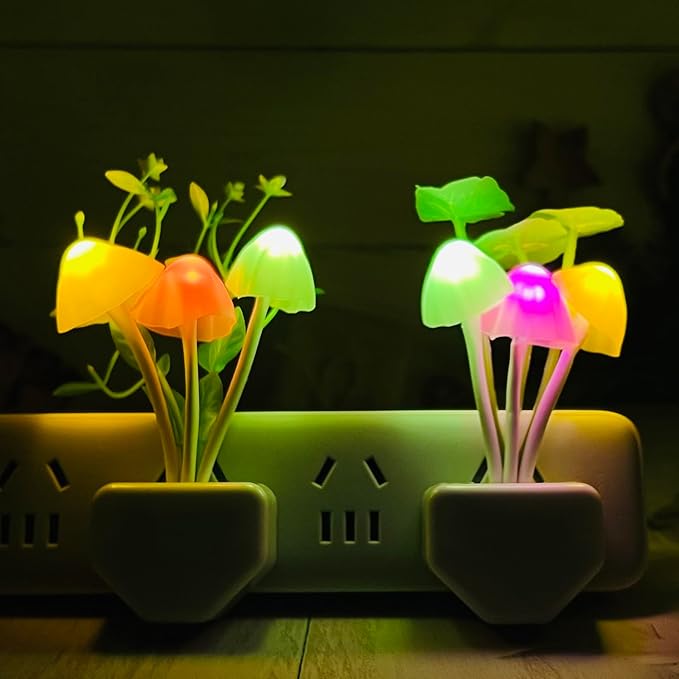 Smart Dusk to Dawn Sensor Led Night Light, 0.6W Multi-Color Changing Plug-in Mushroom Dream Bed Nightlight, Funny Energy Efficient Wall Lamp Flower Novelty Gifts for Nursery, Baby, Kids, Adults