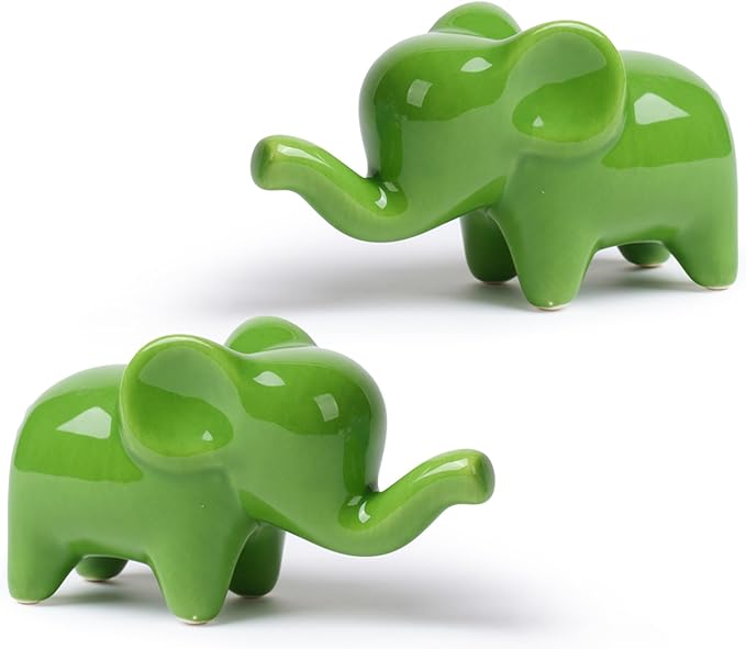 Small Elephant Statue Good Luck 2-Pack 4 inch Green Accent Small Knick Knacks Gifts, for Home Office Shelf Desk Coffee Table Decoration