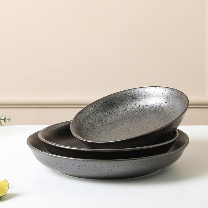 Stone lain Valencia Porcelain 3-Piece Round Bowl Serving Set, Metallic Grey