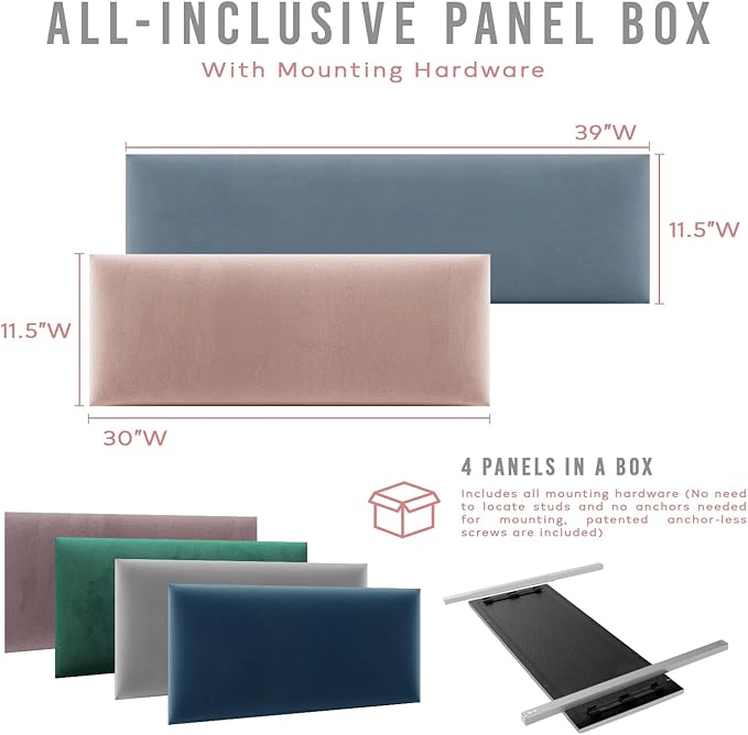 Vänt Upholstered Wall Panels - King/Cal King Size Wall Mounted Headboards - Faux Merino Wool Grey - Twin/King - Set of 4 Panels (Each Individual Panel 39"x11.5")