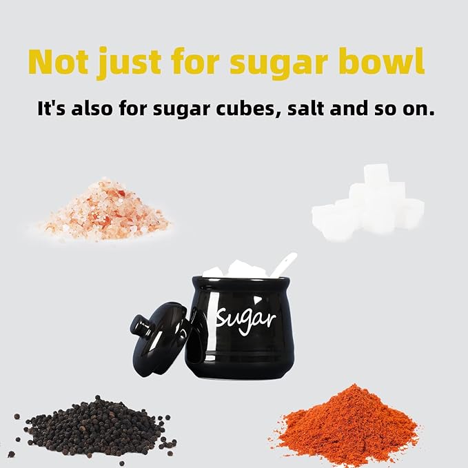 ONTUBE Ceramic Sugar Bowl with Lid and Spoon 12oz (Black)