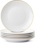 BTaT- White Dessert Plates with Gold Rim, Set of 6, 8" Round, Porcelain, Elegant Style, Dinner Plates, Christmas Gifts