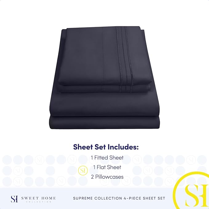 California King Sheet Sets - Breathable Luxury Sheets with Full Elastic & Secure Corner Straps Built In - 1800 Supreme Collection Deep Pocket Bedding, Sheet Set, EXTRA DEEP pocket - Cal King, Navy