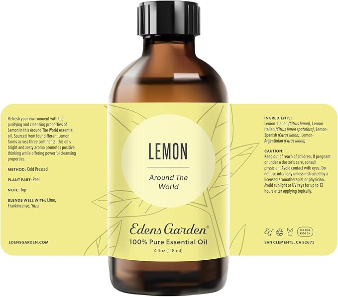 Edens Garden Lemon Around The World Essential Oil- 100% Pure Premium Grade, Undiluted, Natural, Therapeutic, Aromatherapy, The Best for Diffuser, Candle, Laundry, Humidifiers 118 ml (4 fl oz)