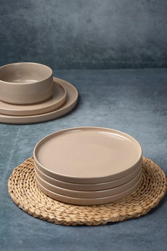 famiware Nebula 6 Pieces Salad Plates Set, 8 inch Dessert Plates, Scratch Resistant, Stoneware Dinnerware, Kitchen Modern Rustic Serving Dishes, Brown
