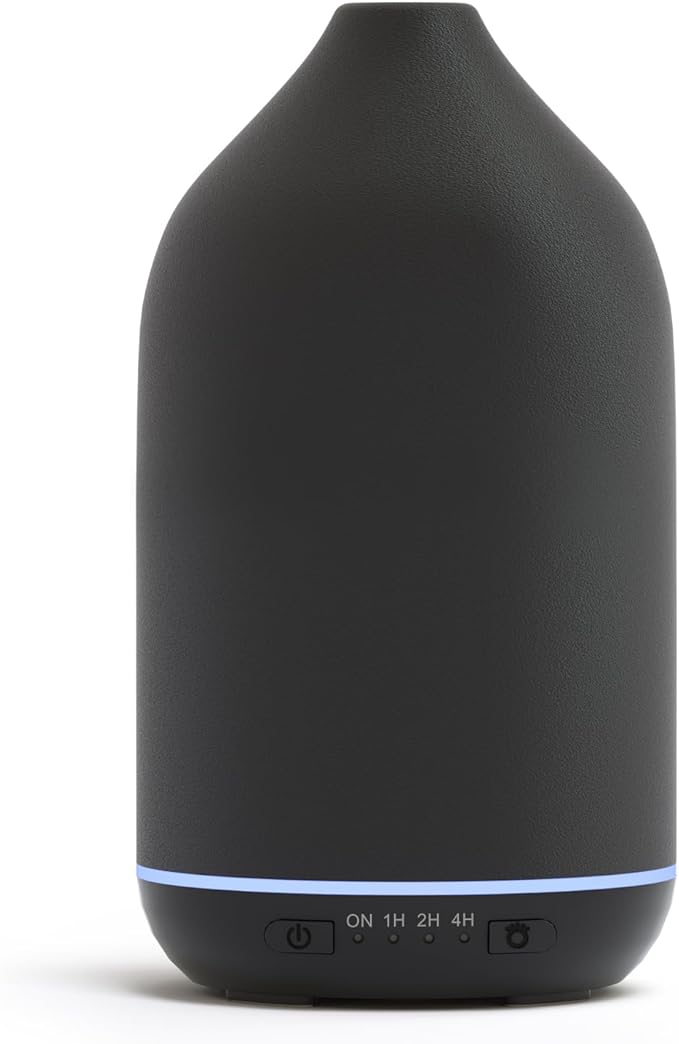 SALKING 200ml Ceramic Diffuser, Stone Essential Oil Diffuser, Ultrasonic Aromatherapy Diffusers with 7-Color LED Lights Timers, for Office Bedroom Home (Black)