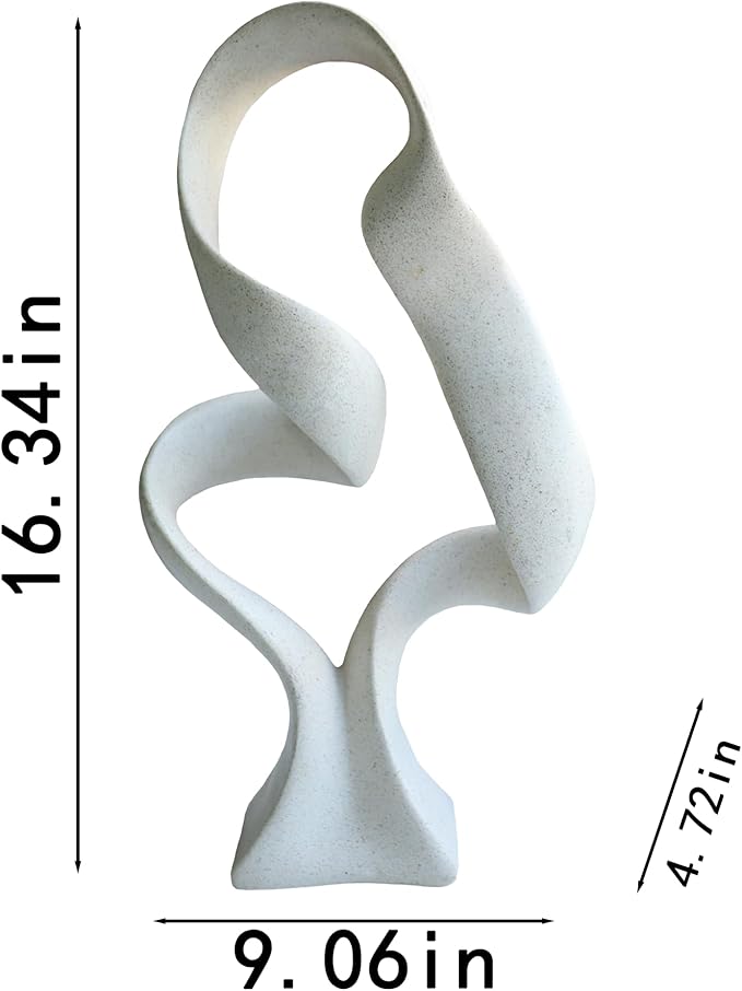 15" Modern Abstract Ribbon Decorative Sculpture, Knot Sculptures,Home Decor,Coffee Table Statues,Dining Living Room Desk Decor（Milky White）