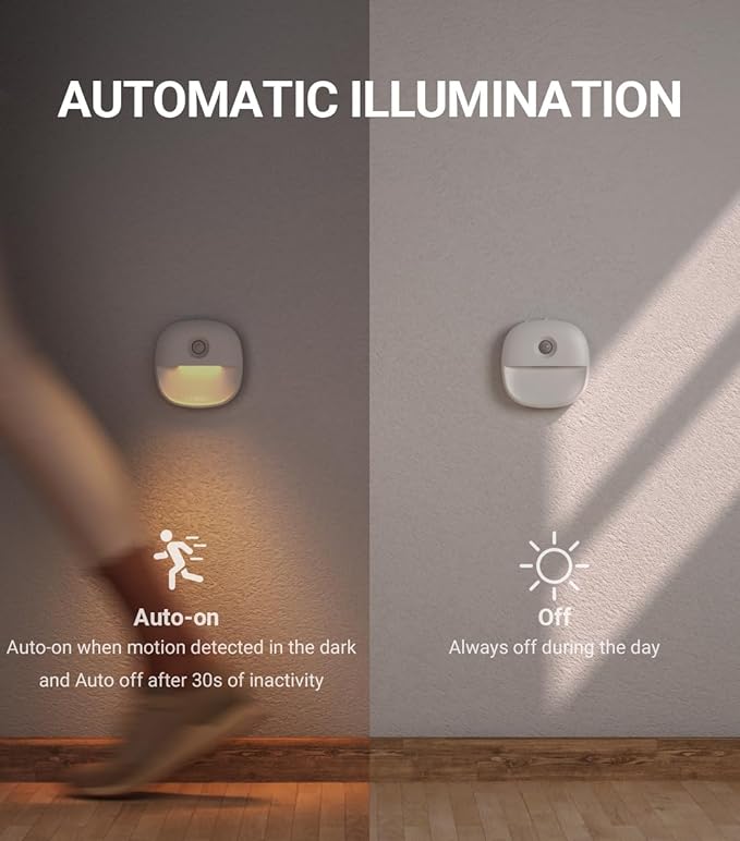 Lyridz Rechargeable Night Light, Motion Sensor Battery Nightlight, Mini Stick-on LED Closet Light, 1-20LM Dimmable Brightness for Bathroom, Bedroom, Kitchen, Washroom, Stairs, Hallway, 3-Pack