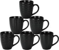 16 OZ Bone Coffee Mugs Set of 6 Matte Black, Large Ceramic Coffee Mugs Set with Different Texture Patterns, Porcelain Cups with Handle for Espresso Latte Tea Milk