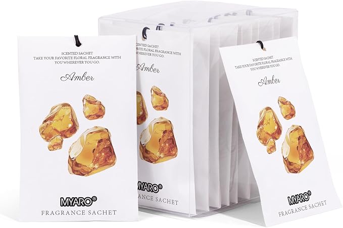 MYARO 12 Packs Amber Scented Sachets for Drawer and Closet, Long-Lasting Closet Sachet Bags Drawer deodorizers Fresh Scents, Home Fragrance for Lover
