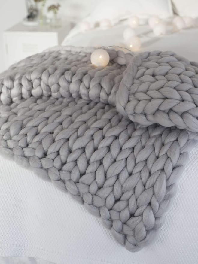 Chunky Knit Blanket Soft Handmade Knitting Throw for Bedroom Sofa Decor Super(Light Gray40 x80)