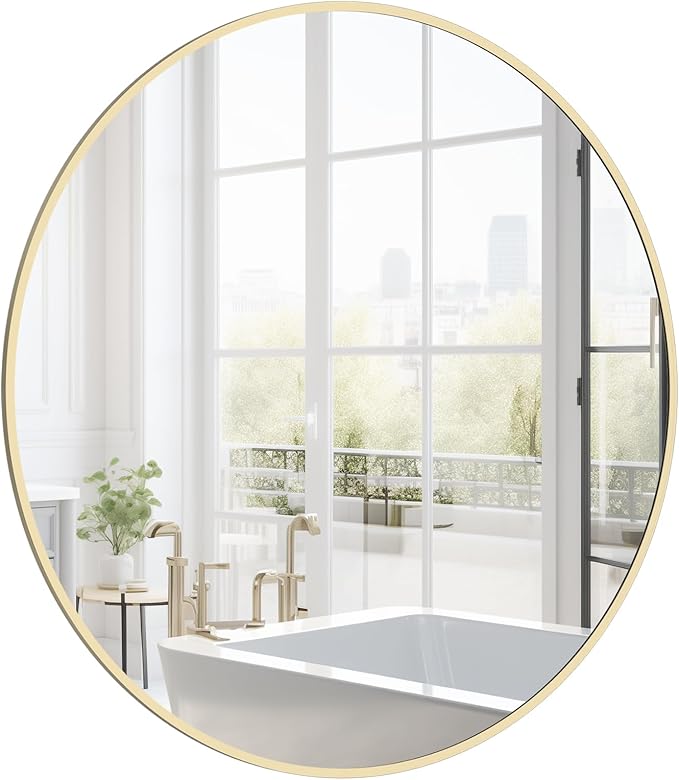 HOMECOOKIN Round Wall Mirror 24" Gold Circle Mirror for Bathroom with Metal Framed, Round Gold Mirror for Wall Decor, Vanity, Entryway Living Room