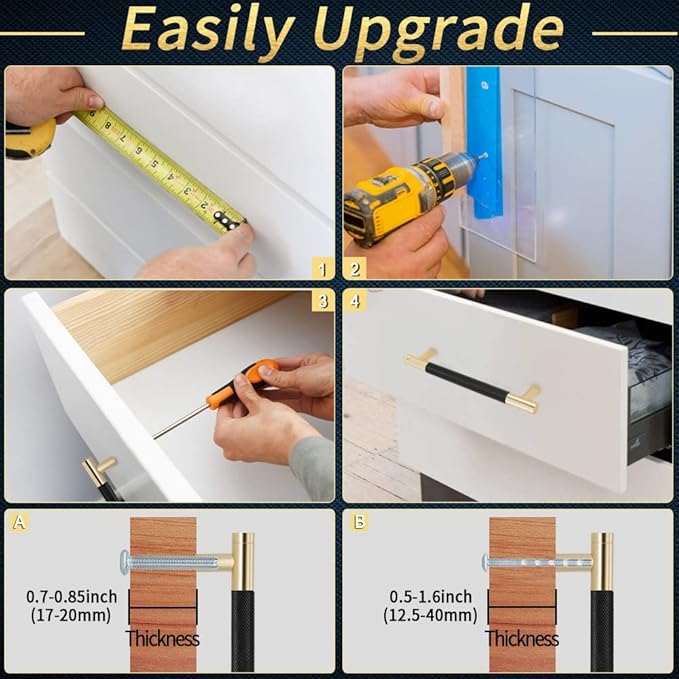 Knurled Cabinet Pulls 25 Pack, 6 Inch Long Cabinet Handles Metal Door Pulls, Kitchen Drawer Pull Knurled Dresser Handles - 5" Hole to Hole, Black & Gold