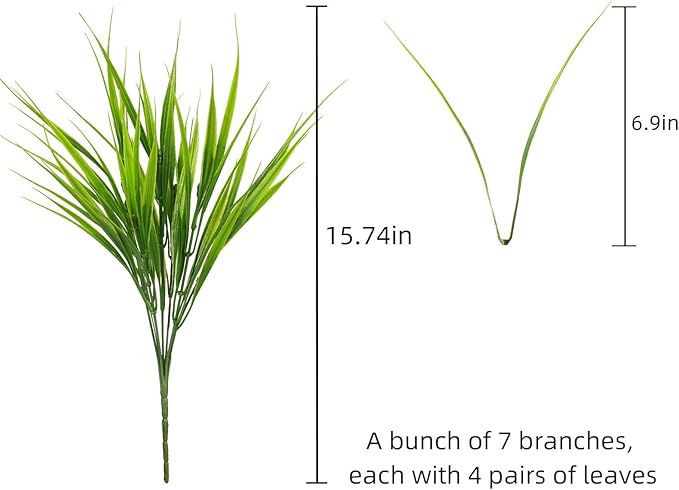 Faux Outdoor Plants 12 Bundles Artificial Boxwood Shrubs Grass Fake Greenery Green Plastic Leaf for Groud Planter Front Porch Patio Decor (12 Bundles Green Grass Plants)