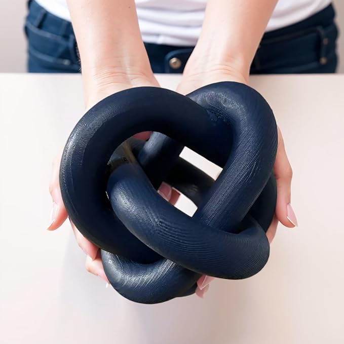 Wood Knot Chain Link Decor - 3 Link Boho Wooden Hand Carved Decorative Wooden Links Knots for Coffee Table Entryway Modern Farmhouse Shelf Decoration (Navy Blue)