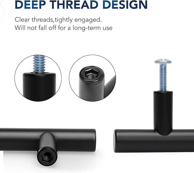JOY DECOR 45 Pack Cabinet Handles, Black Cabinet Pulls, 4 in Hole Center Kitchen Hardware, Stainless Steel T Bar Handles for Dresser Drawers