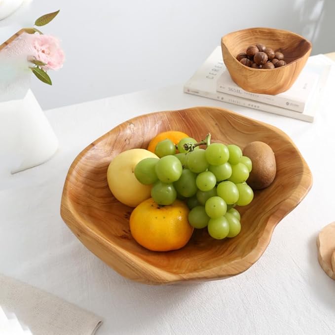 Wood Salad Bowl - Decorative Handmade Natural Wooden Irregular Serving Bowl for Fruits, Salads, Candy and Snack (8" - 10" diameter)