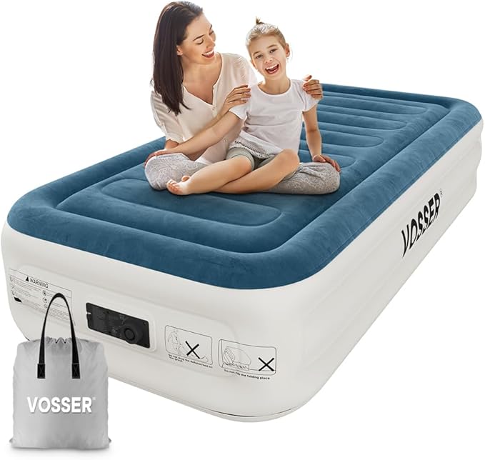 Twin Air Mattress with Built-in Pump,Fast & Easy Inflation/Deflation Inflatable Mattress, Foldable Blow Up Mattress with Storage Bag, Inflatable Bed for Home, Camping & Guests
