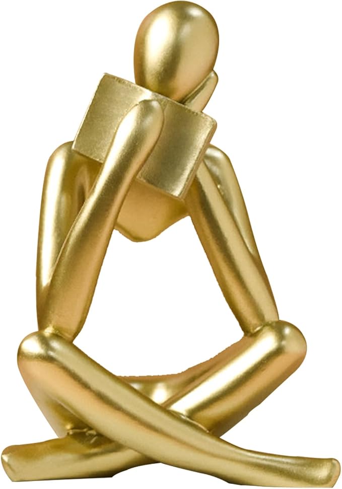 Bookshelf Decor Thinker Statue - Abstract Style Thinker Sculptures Modern Aesthetic Figurine Decoration Statues for Home Decor-Right Thinking-Gold