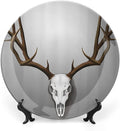 XISUNYA 10 Inch Decorative Plate,Antler Decor Ceramic Craft, Deer Skull with Large Horns Elk Skeleton Print Ornament Display Plate Decor Accessory for Dining, Parties, Wedding
