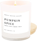 Sweet Water Decor Pumpkin Spice Candle - Fall Candles with Pumpkin, Clover, Cinnamon & Vanilla Scent for Home - Pumpkin Candle with 50 Hours Burn Time - 11Oz Wood Lid White Jar Soy Candles